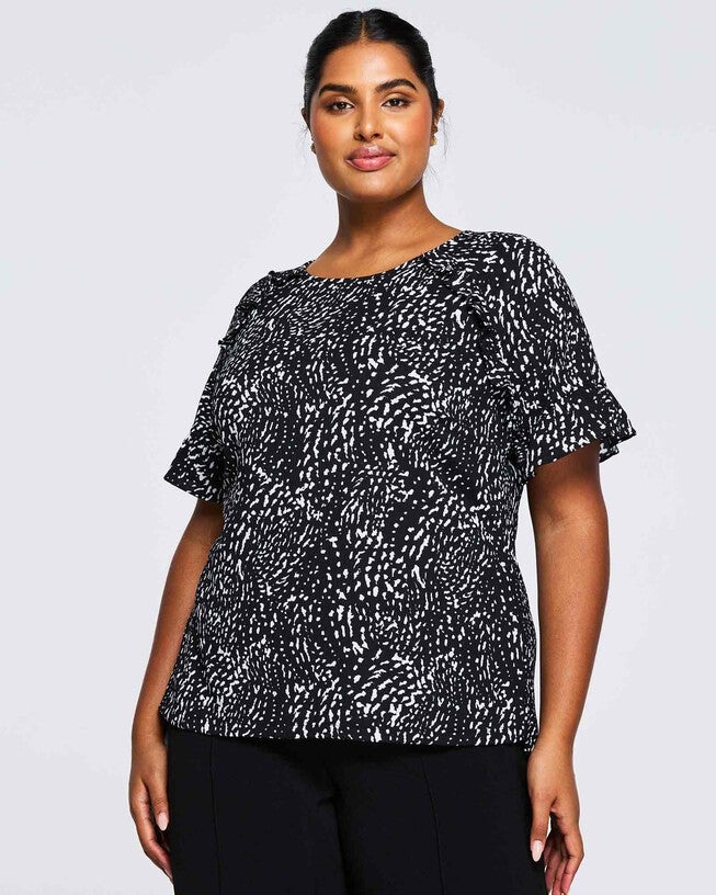 Speckle Spot Short Sleeve Top, Print / Black, alternate image number null