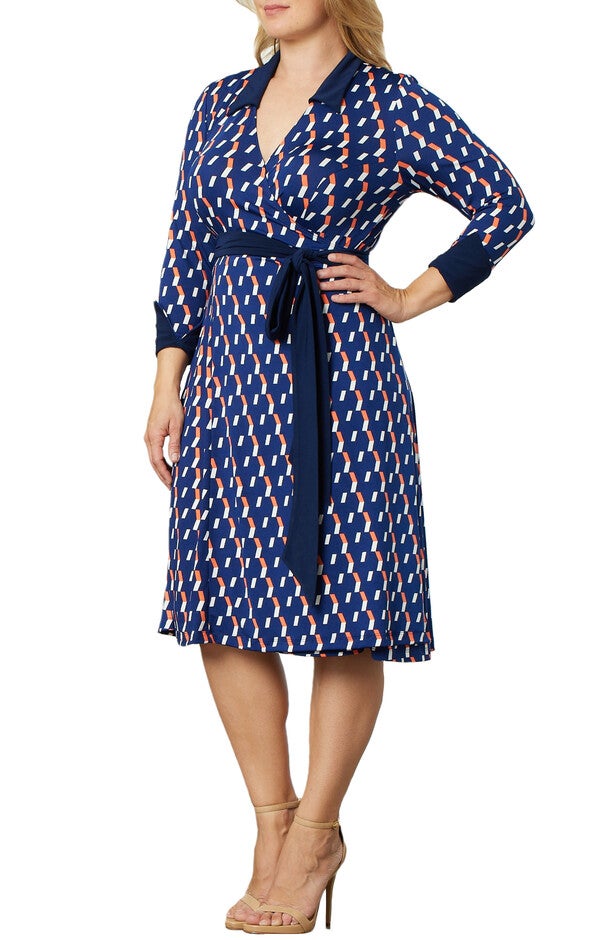 Sophisticate Wrap Dress - Navy Geo Print, NAVY GEO PRINT / Navy, alternate image number 3