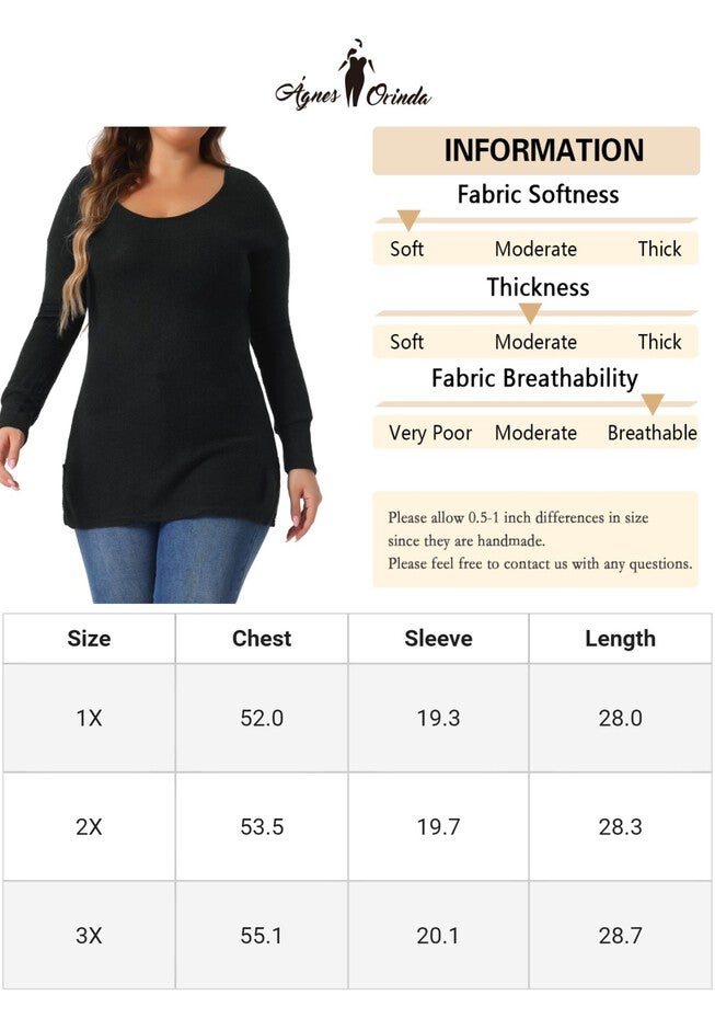 V Neck Waffle Knit Long Sleeve Shirt Basic Top, Black / Black, alternate image number 4