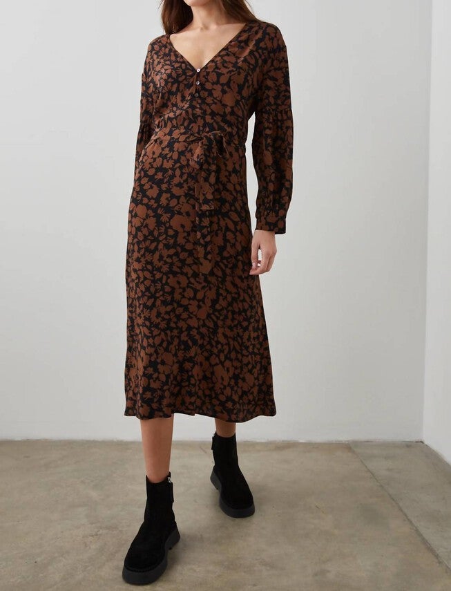 FABIAN DRESS IN GARDEN SILHOUETTE, Garden Silhouette / Brown, alternate image number 1