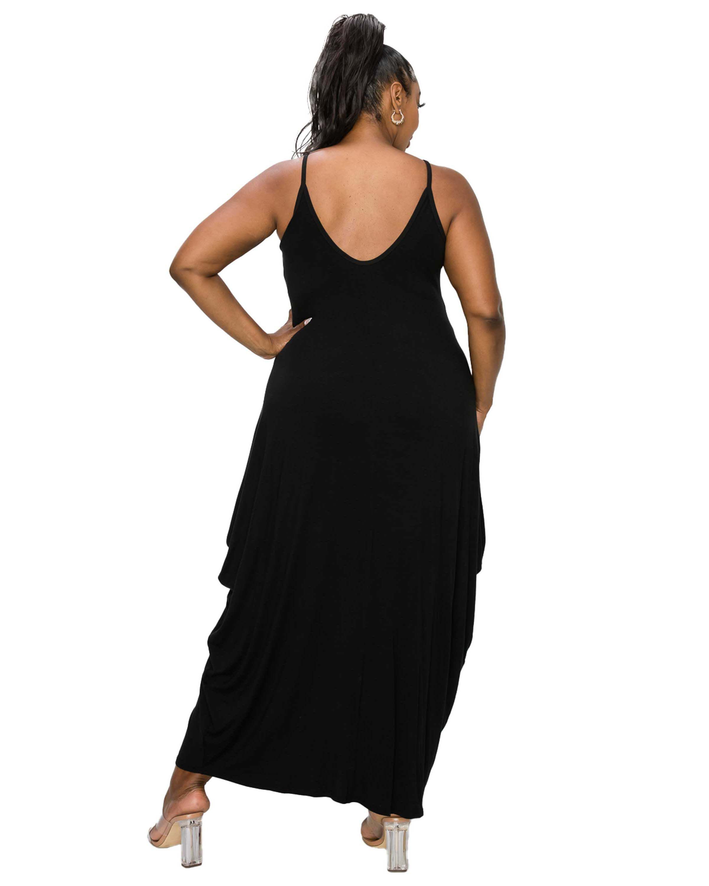 SPAGHETTI STRAP HAREM DRESS, Black / Black, alternate image number 2