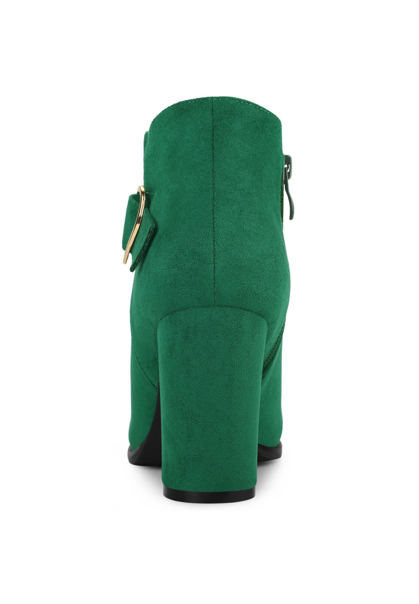 Heart Buckle Side Zip Chunky Heels Ankle Boots, Emerald Green / Forest Green, alternate image number 2