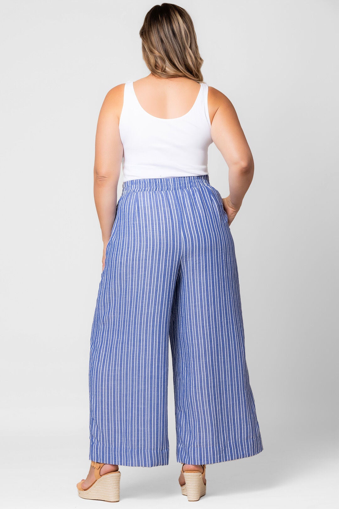 Eva Wide Leg Palazzo Pants, Blue Stripe / Azure Blue, alternate image number 1