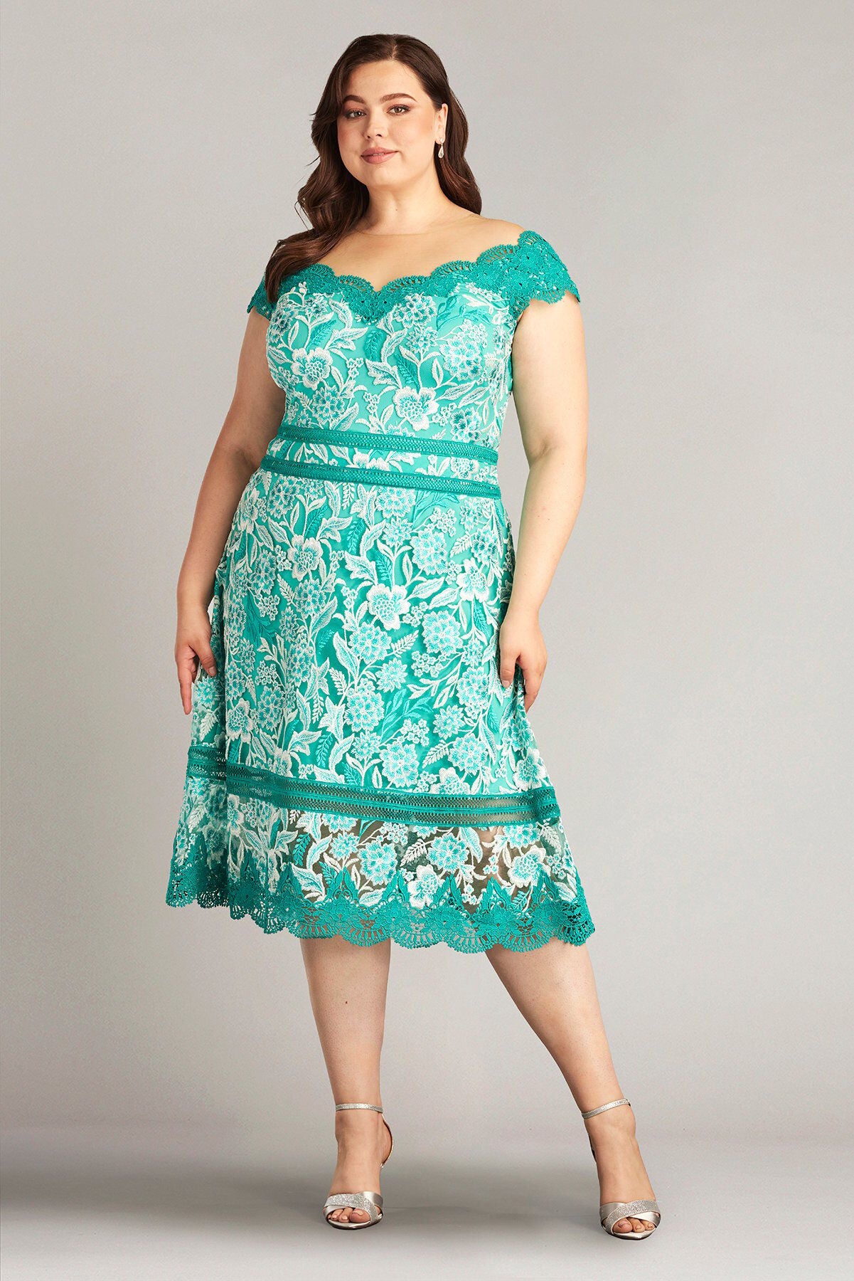 Nance Double Banded Scalloped Lace Dress - PLUS SIZE, COOL AQUA / see-description, alternate image number 2