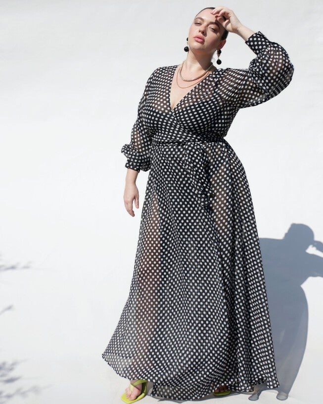 The Polka Dot Wrap Dress - Black & White, , alternate image number 2