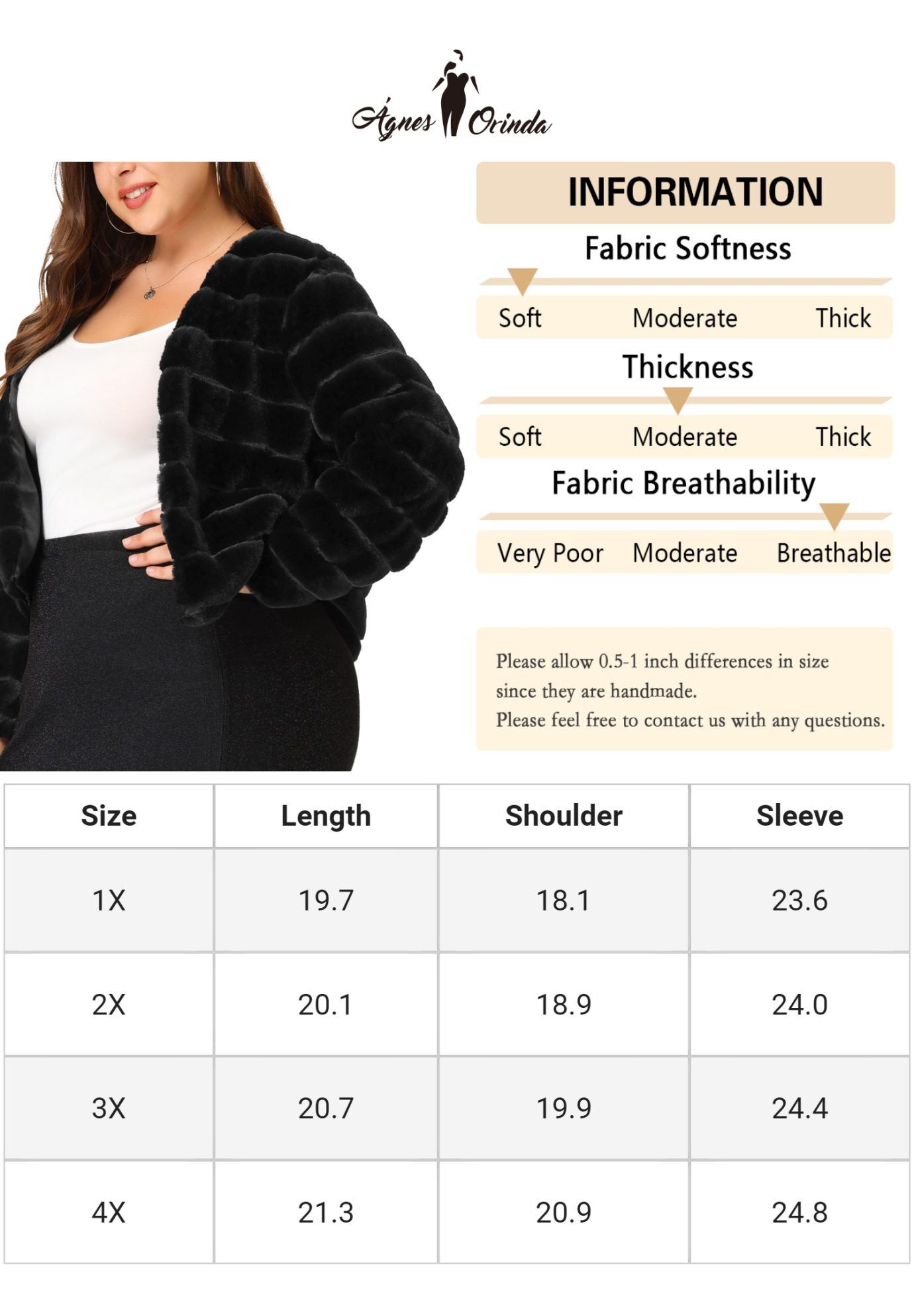 OPEN FRONT CROPPED FAUX FUR WINTER FLUFFY JACKET, Black / Black, alternate image number 4