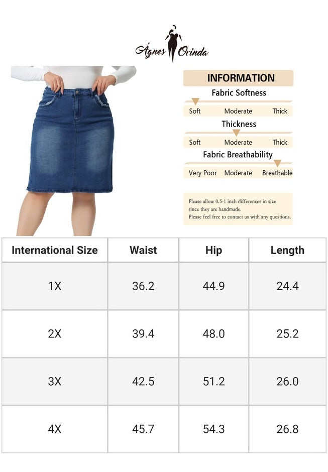 STRETCH ELASTIC WAIST SIDE SPLIT A LINE DENIM SKIRT, Blue / Light Blue, alternate image number 4