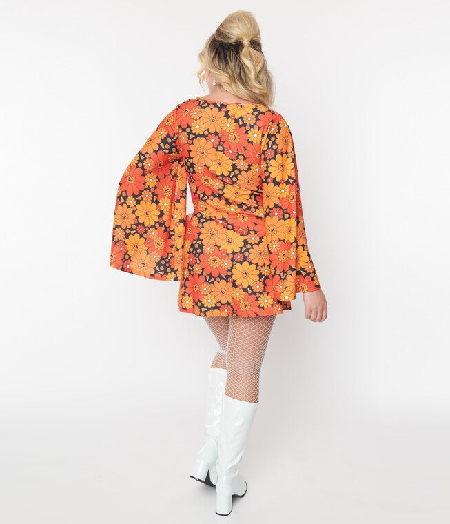 Smak Parlour Pumpkin Mod Floral Downtown Scene Mini Dress, Orange / Orange, alternate image number 2