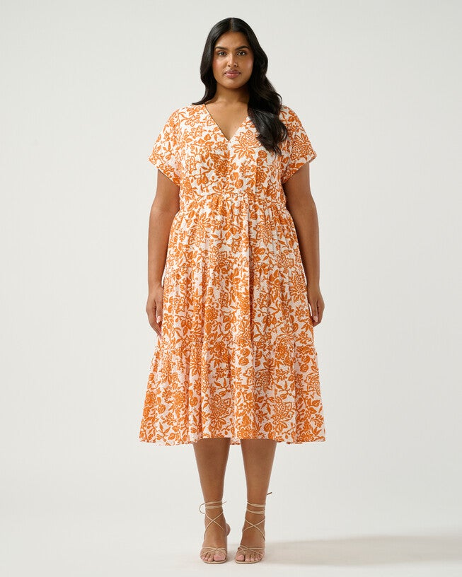 Cote d'Azur Broderie Midi Dress, MilkMango / Orange, hi-res image number null