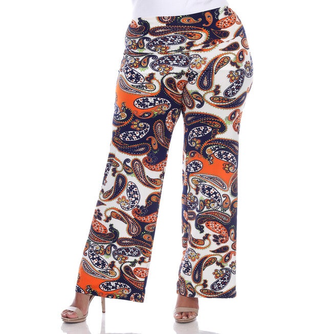 Navy Orange Paisley Palazzo Pants, Navy Orange / Navy, hi-res image number null