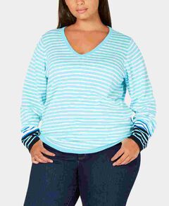 Tommy Hilfiger Cotton Striped V Neck Sweater Blue Size 0X