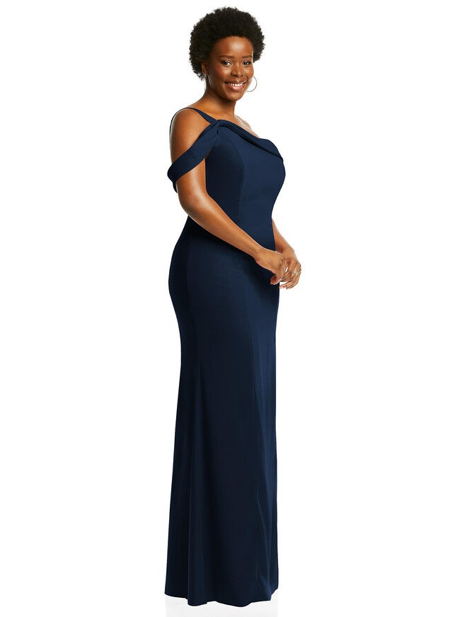 One-Shoulder Draped Cuff Maxi Dress with Front Slit | Dia & Co One-Shoulder Draped Cuff Maxi Dress with Front Slit | Dia & Co