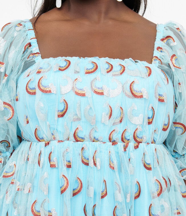 Smak Parlour Sky Blue & Glitter Rainbows Love Interest Babydoll Dress, Sky Blue Glitter Rainbows / Light Blue, alternate image number 1