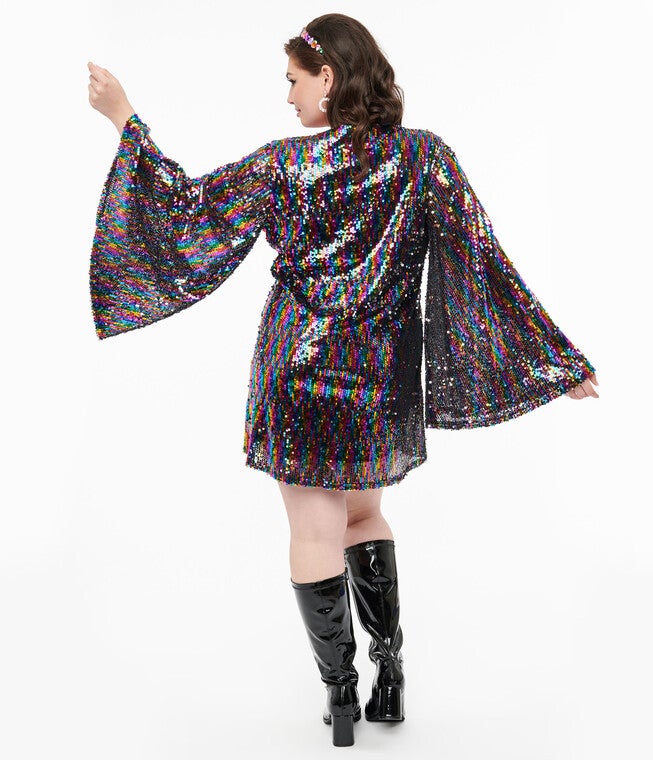 Smak Parlour 1960s Rainbow Sequin Downtown Scene Mini Dress, Rainbow / Black, alternate image number 3