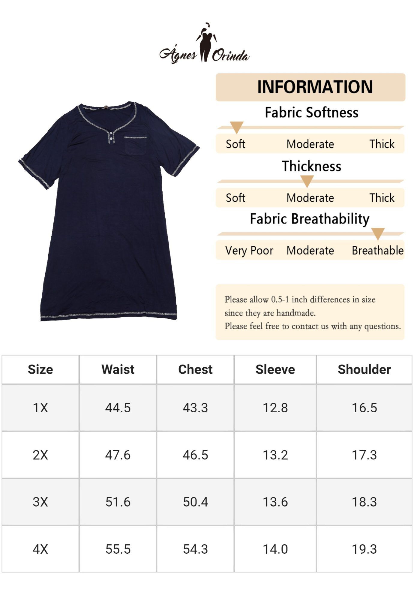 Short Sleeve V Neck Loose Sleepdress, Navy Blue / Navy, alternate image number 4