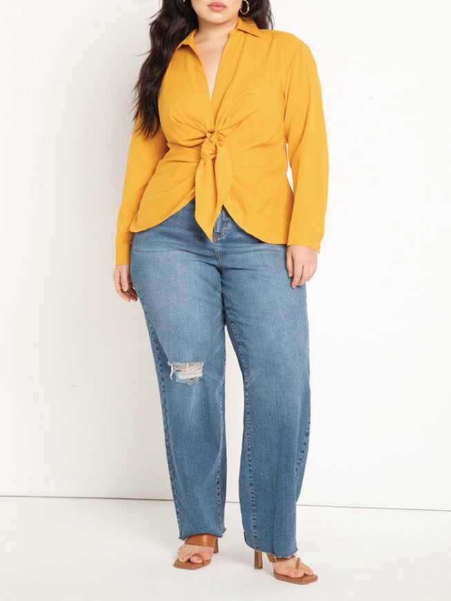 Priscilla Tie Front Collared Blouse, Daffodil / Mustard, hi-res image number 0