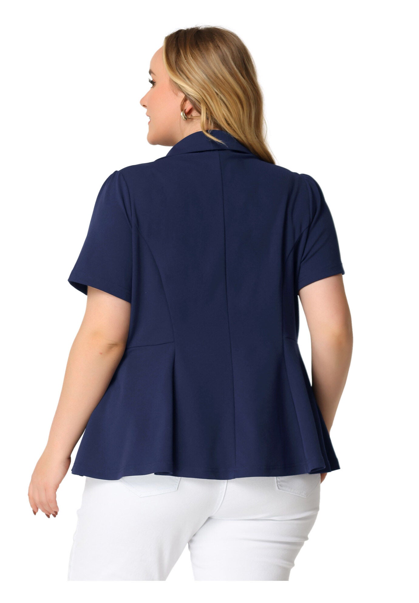 SHORT SLEEVE BUTTON BUSINESS SUIT BLAZER, Dark Blue / Navy, alternate image number 2