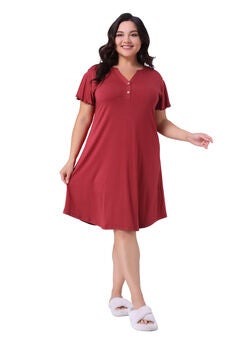 V Neck Nightshirt Ruffle Short Sleeve Loungewear