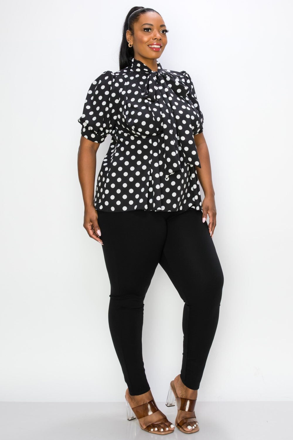 MINNIE POLKA DOT TIE NECK BLOUSE, NavyIvory / Navy, alternate image number 1