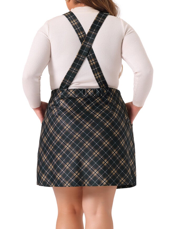 Vintage Plaid Adjustable Straps Pinafore Suspender Skirt Overall Dress, Navy Blue / Navy, alternate image number 3