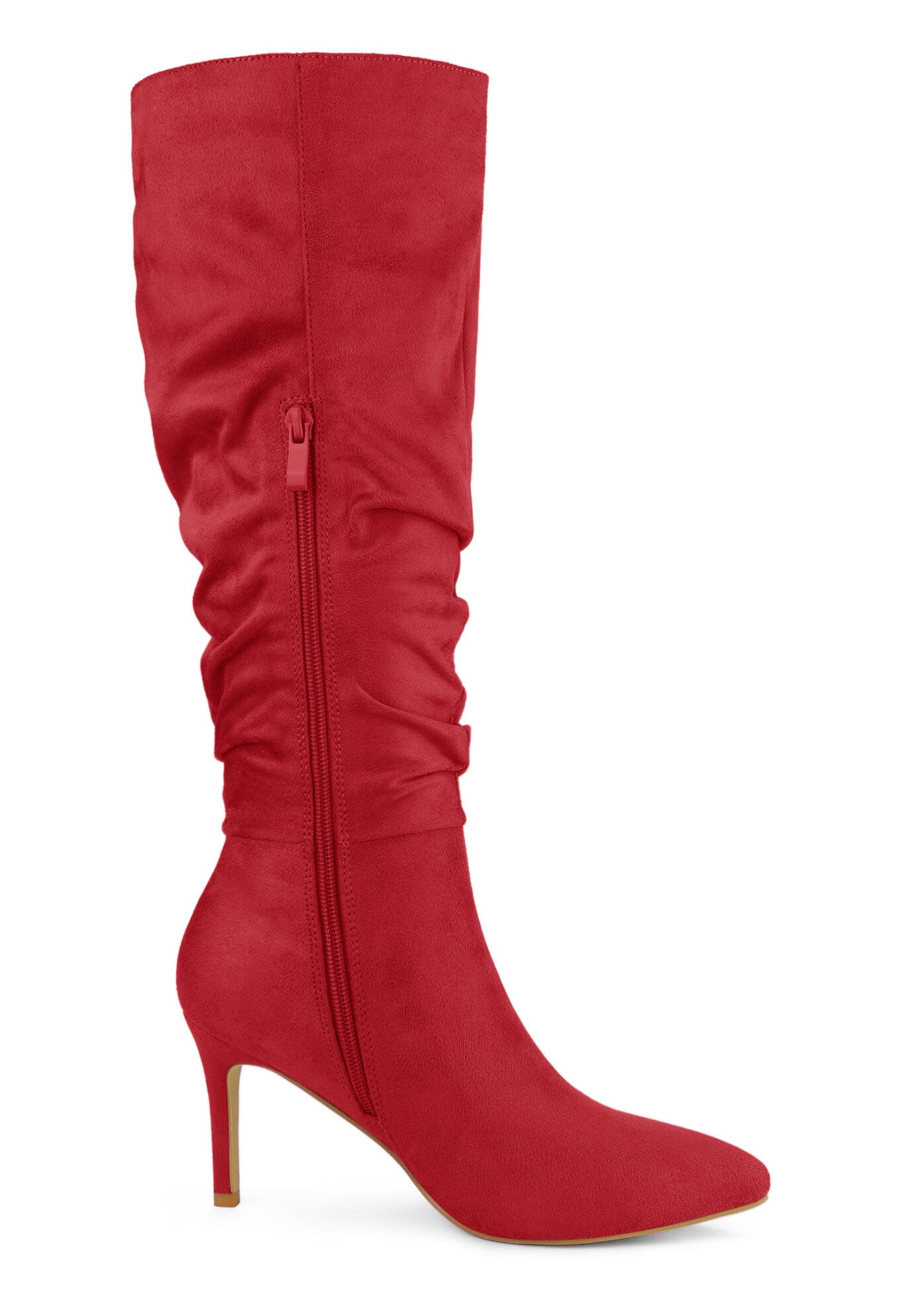 Slouch Pointed Toe Stiletto Heel Knee High Boots, Red / Red, alternate image number 4