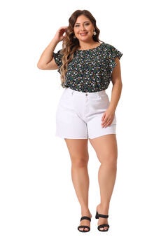 Summer Top Floral Tie Waist Short Sleeves Casual Blouse