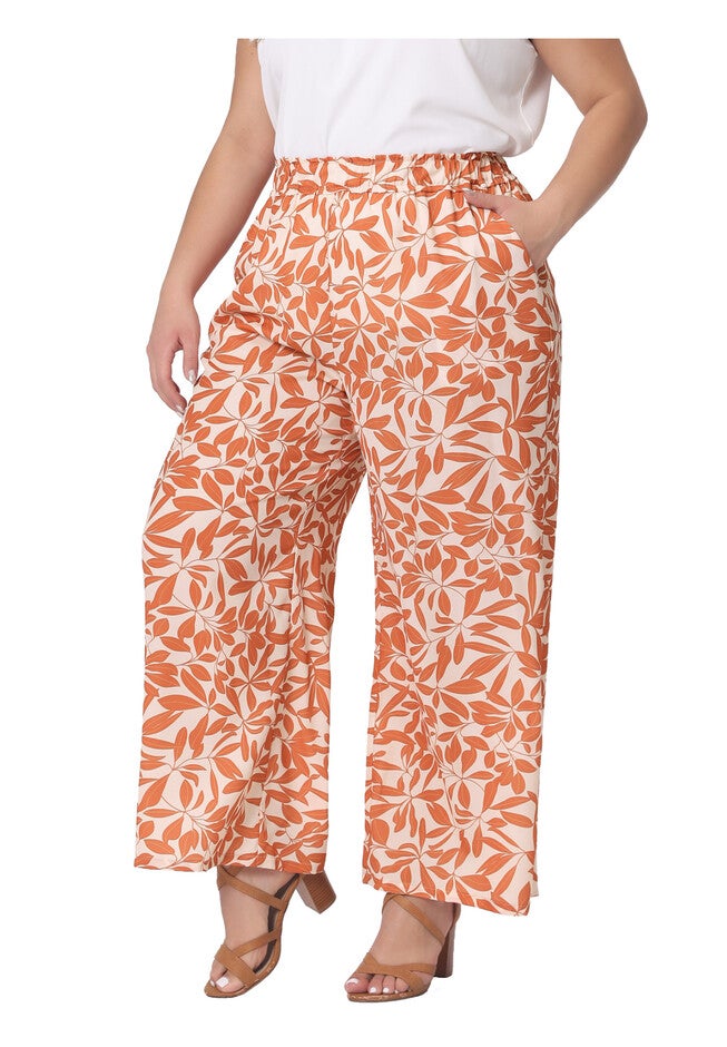 FLORAL PRINT HIGH WAIST WIDE LEG PANTS, Orange / Orange, alternate image number 1