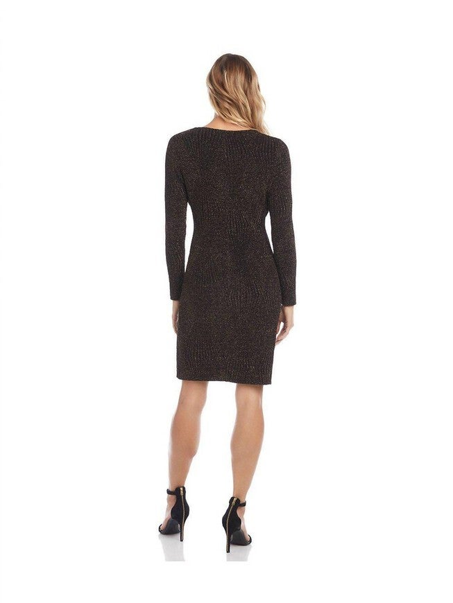 GOLD METALLIC WRAP DRESS IN BLACK, Black / Black, alternate image number 2