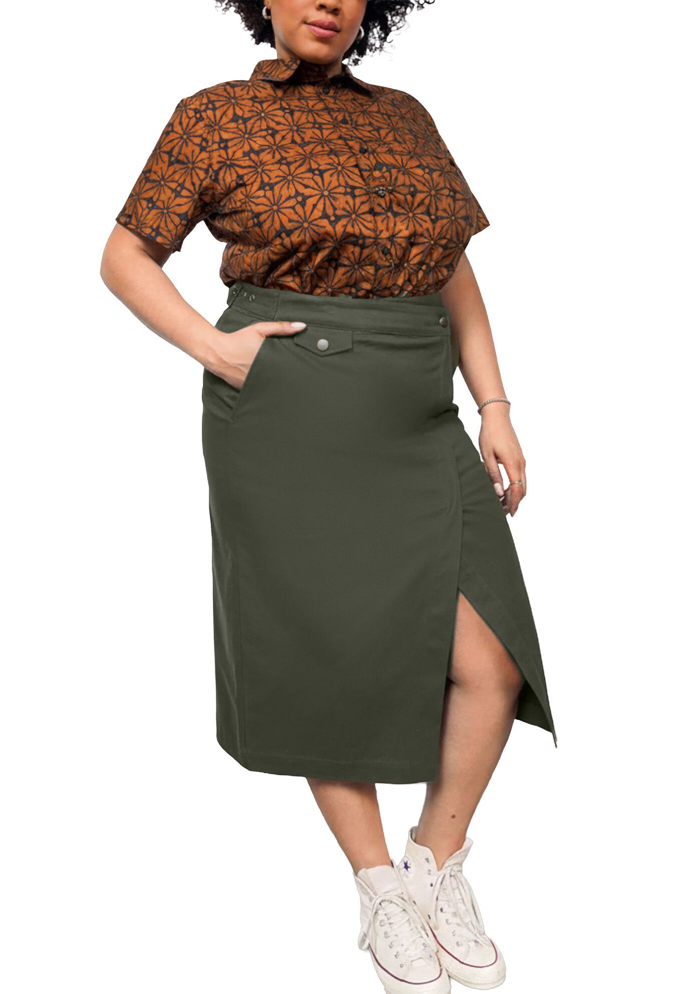 The Essential Cotton Twill Utility Wrap Skirt, SPRUCE / Forest Green, hi-res image number 0