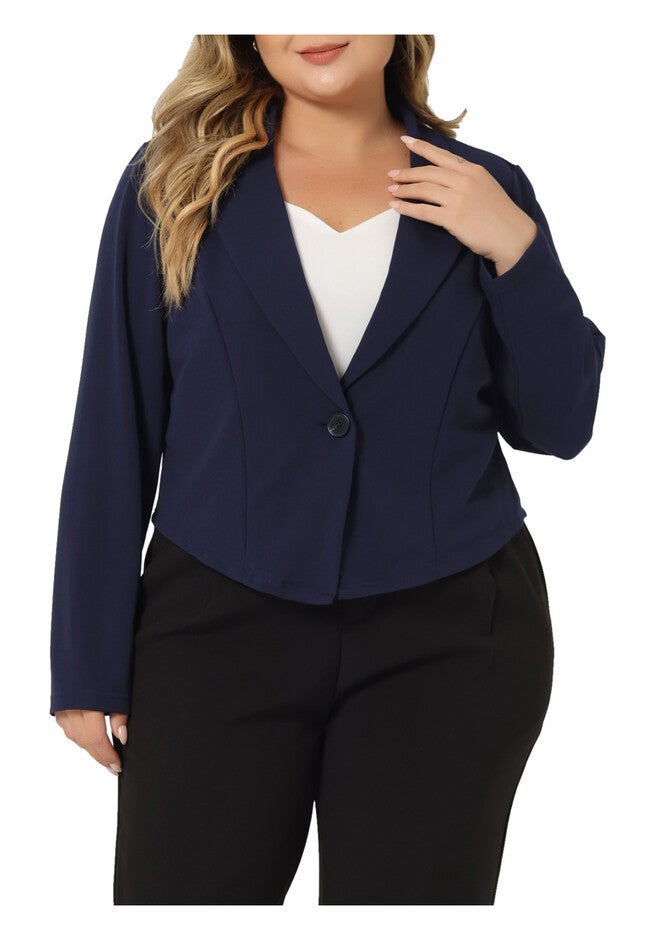 BUTTON CROP SUIT BLAZER JACKET, Navy Blue / Navy, alternate image number 1