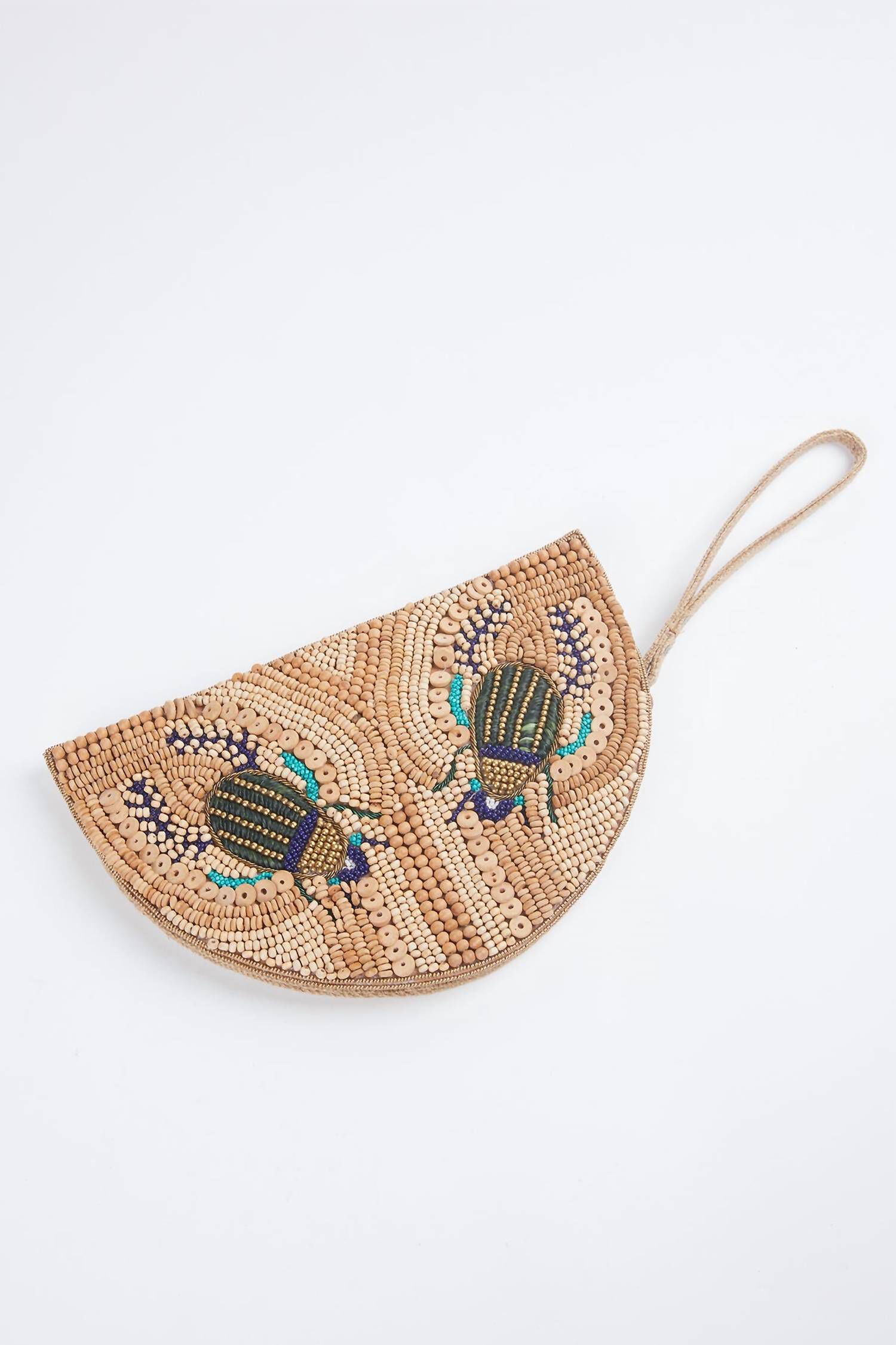 Scara Raffia Beaded Wristlet in Wood, Wood / Beige, hi-res image number 0