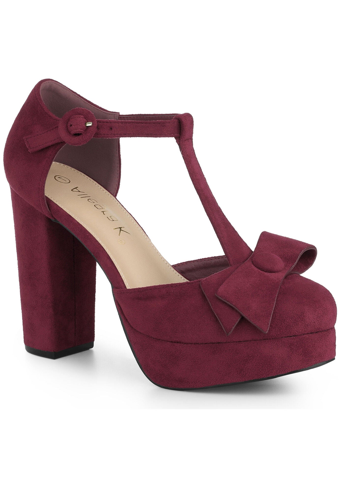 Mary Janes Platform Pumps Chunky Heels Dress Shoes, Burgundy / Burgundy, hi-res image number 0