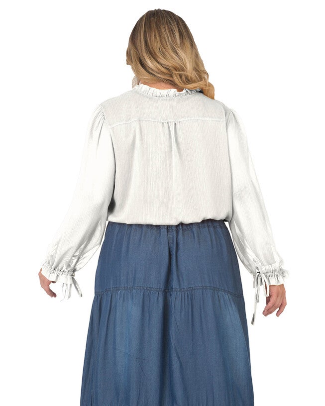 Plus Size Jessica Chiffon Tie-Neck Long Sleeve Prairie Top, , alternate image number 6