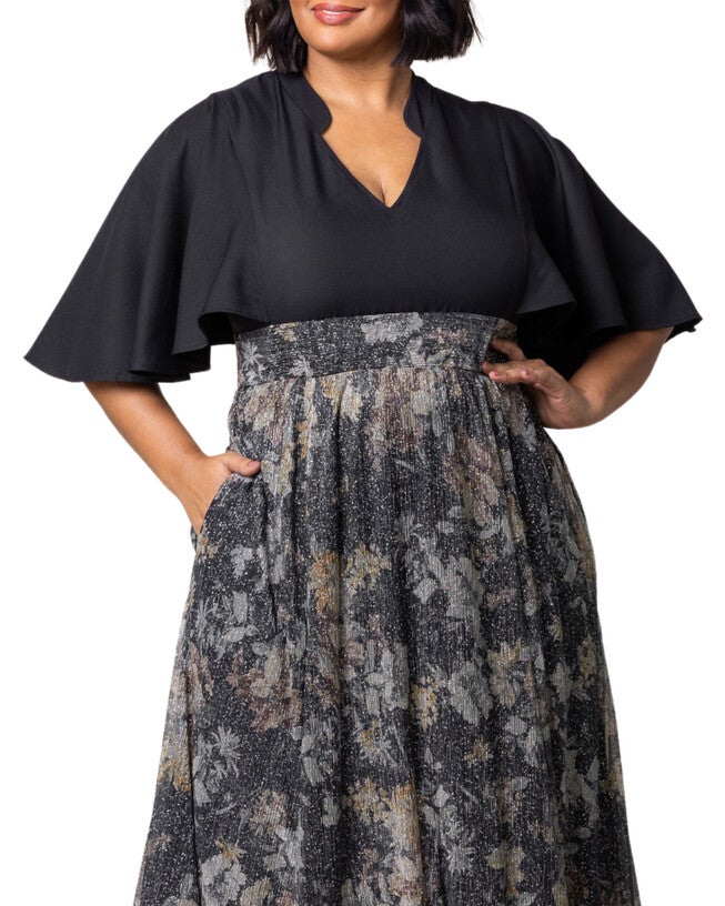 Avisa A-Line Evening Gown, GILDED FLORALS / Charcoal Grey, alternate image number 2