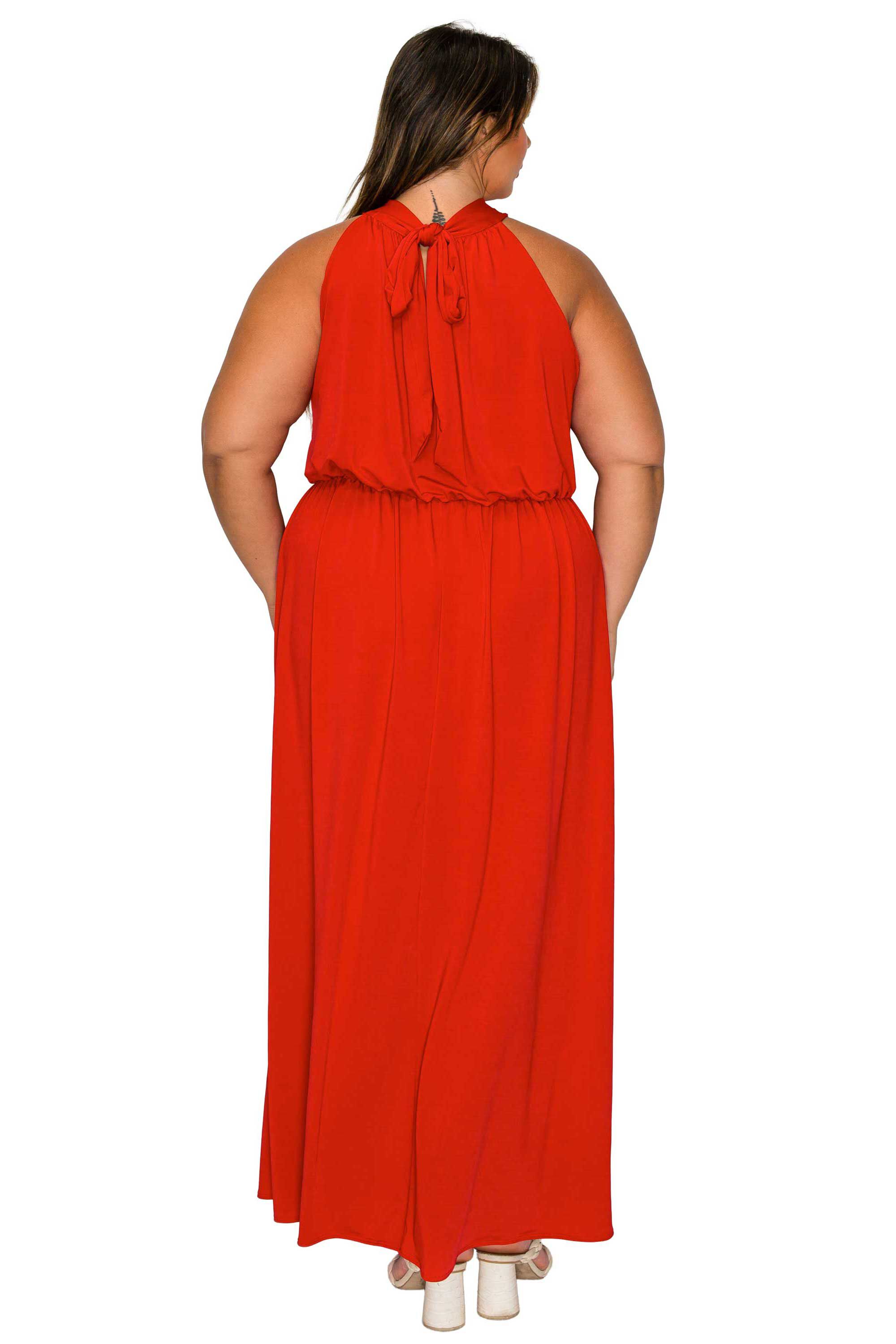 Cassia Halter Neck Dress, Red / Red, alternate image number 2