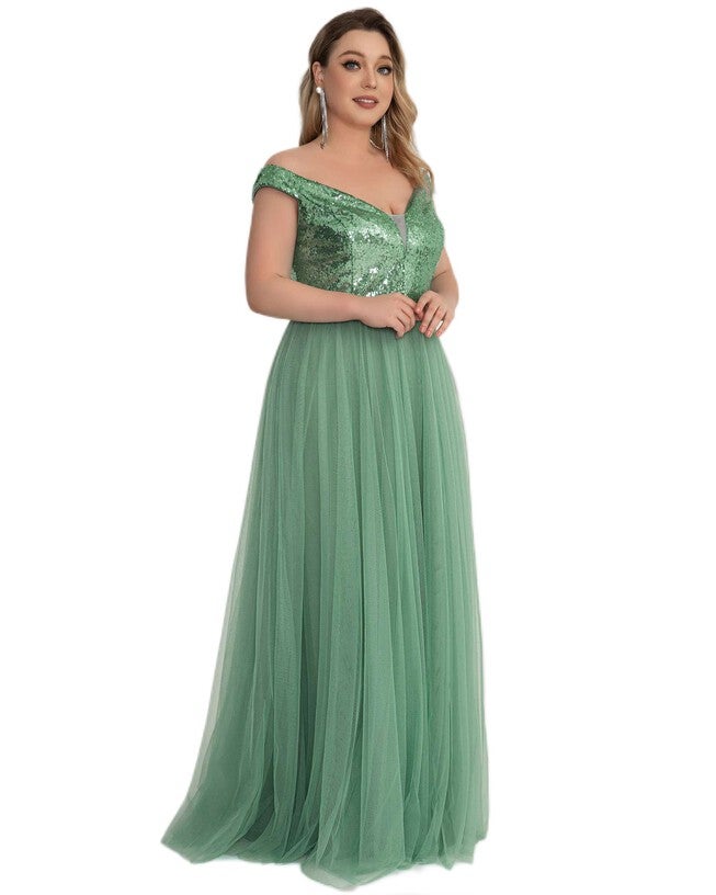 Sequin Off the Shoulder Maxi Tulle Evening Dress, , alternate image number 7
