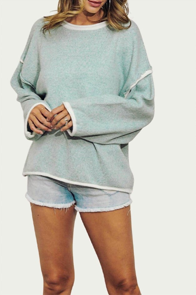 RIBBED-KNIT CREWNECK SWEATER IN LIGHT BLUE, Light Blue / Light Blue, alternate image number null