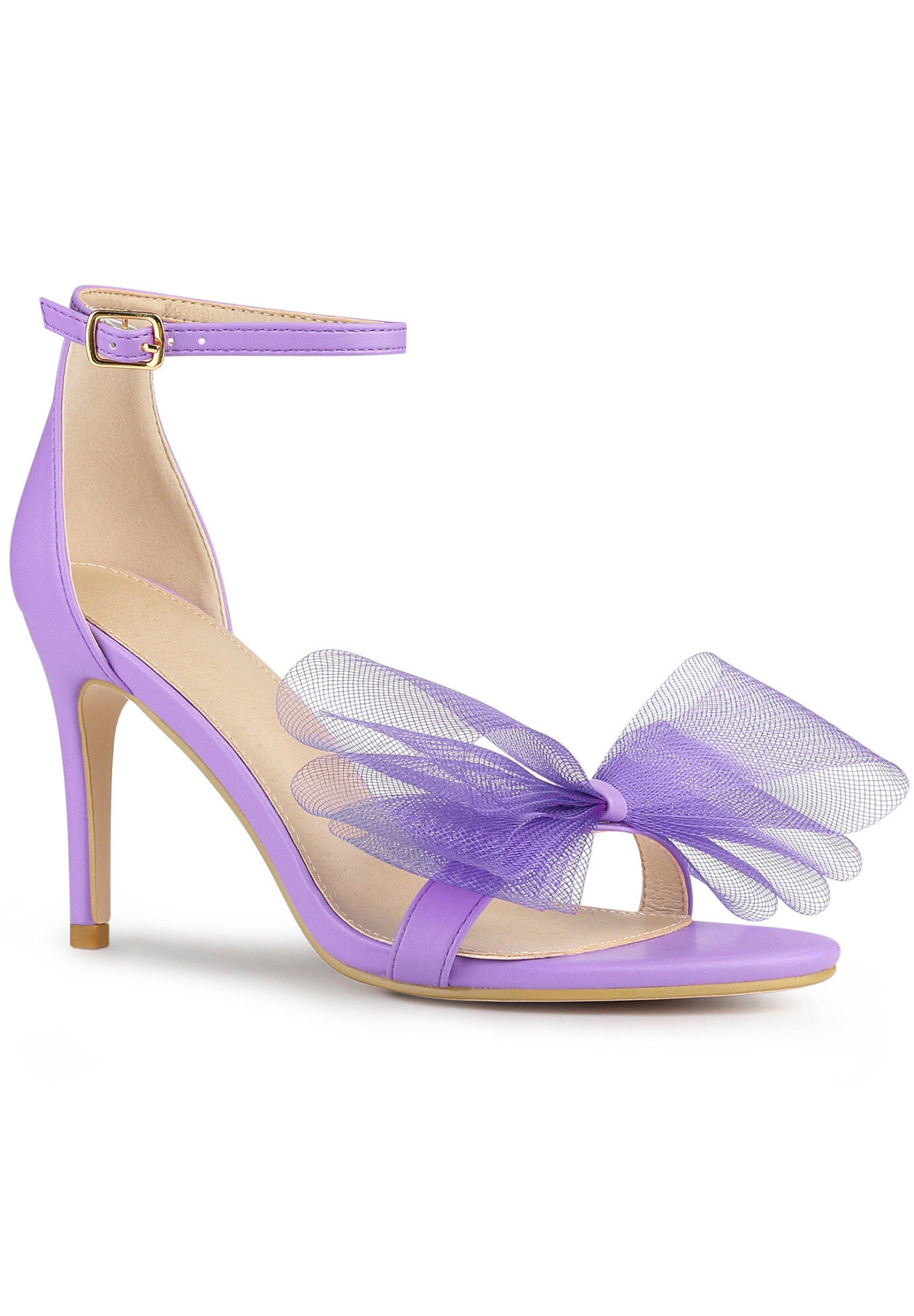 Open Toe Bow Tie Stiletto Heel Sandals, Purple / Purple, hi-res image number 0