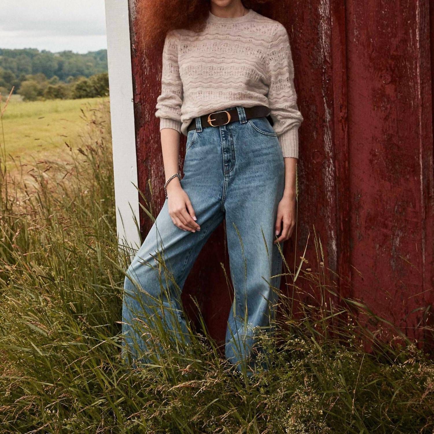 CASHMERE LACE STITCH CREWNECK IN NEUTRAL COMBO, , alternate image number 8