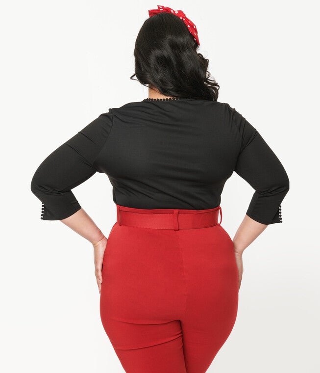 Unique Vintage Black Cutout Neck Tie Top, Black / Black, alternate image number 2