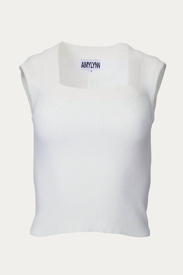AMARA RIBBED-KNIT SLEEVELESS TOP IN WHITE, White / White, hi-res image number null