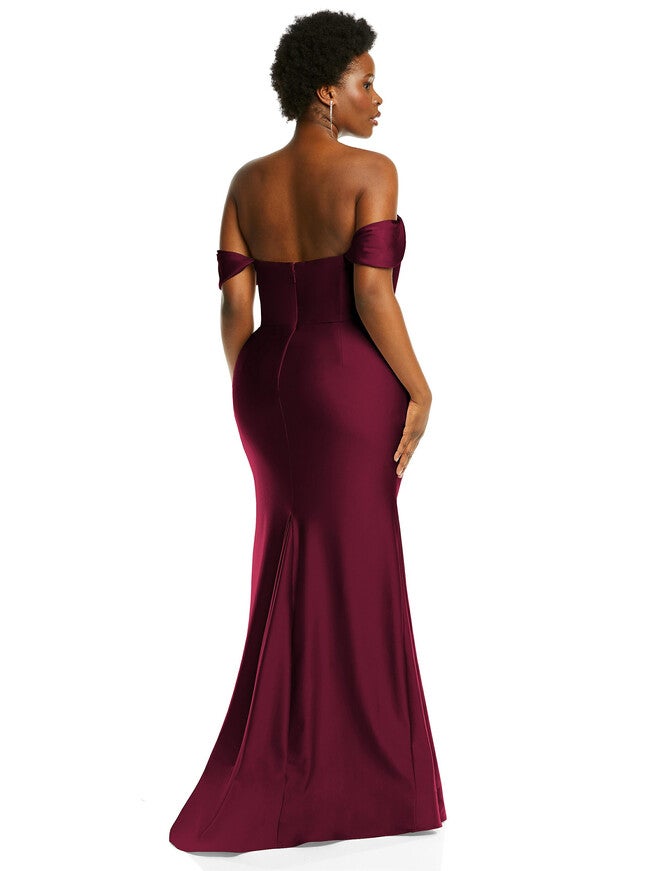 Off-the-Shoulder Corset Stretch Satin Mermaid Dress with Slight Train, , alternate image number null