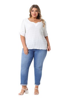 Pleated Notched Short Sleeve Casual Blouse