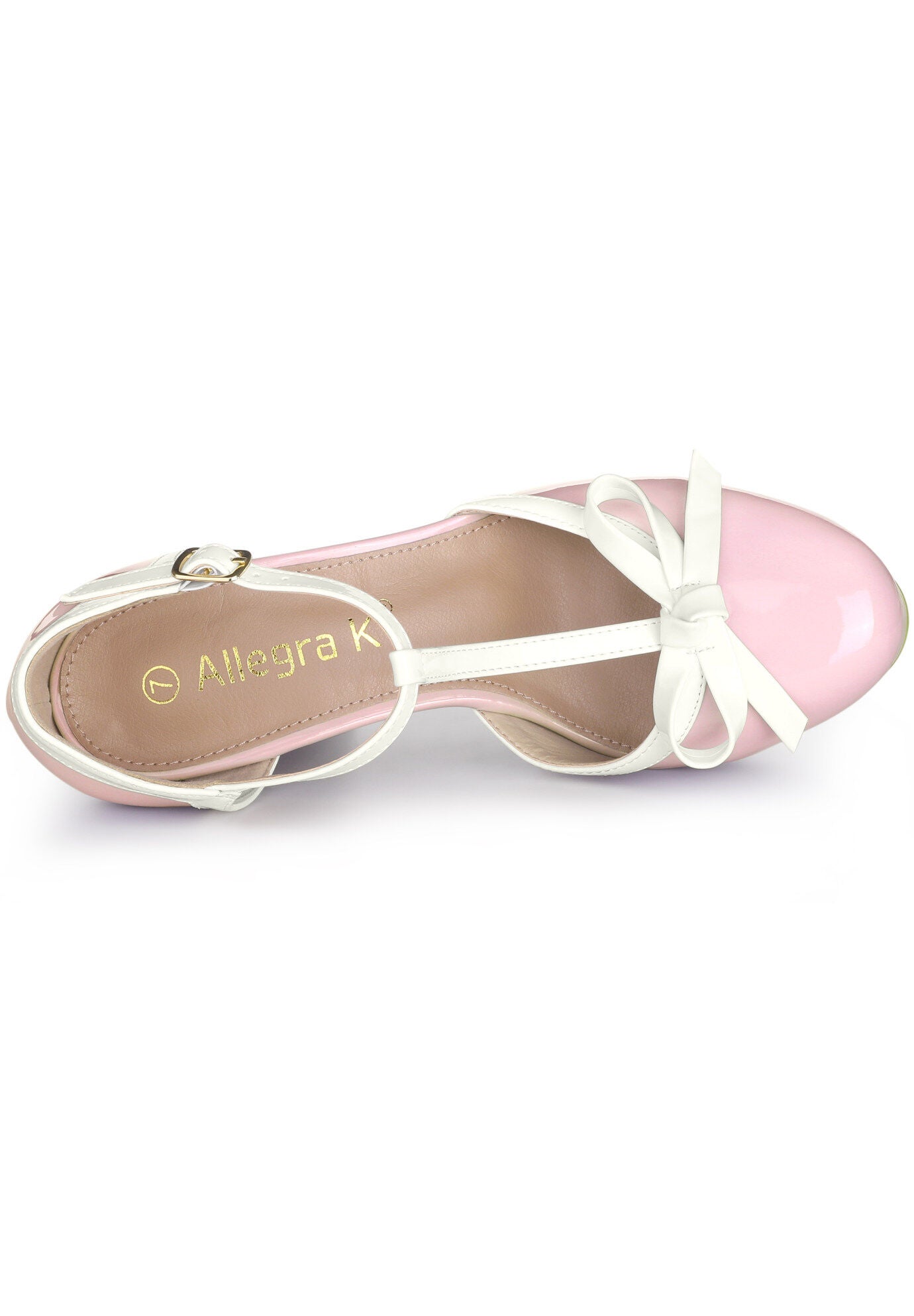 Platform Bow T Strap Chunky Heels Pumps, Pink / Pink, alternate image number 2