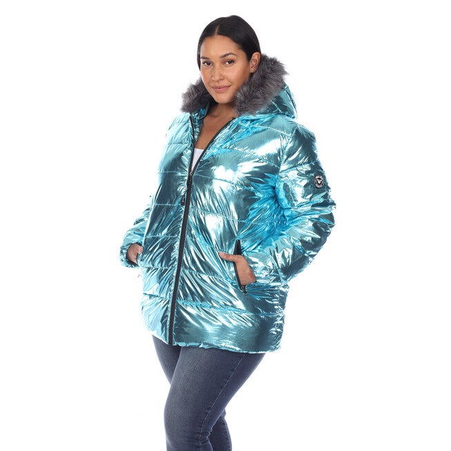 Metallic Puffer Coat with Hoodie, , alternate image number 5