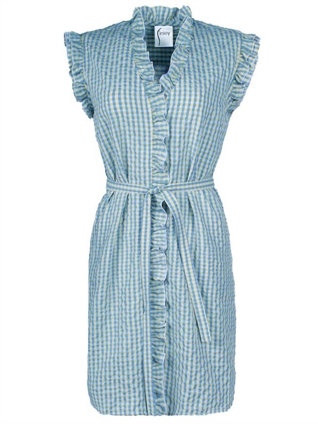 SEERSUCKER CHECK AMBER DRESS IN BLUE, Blue / Light Blue, hi-res image number null