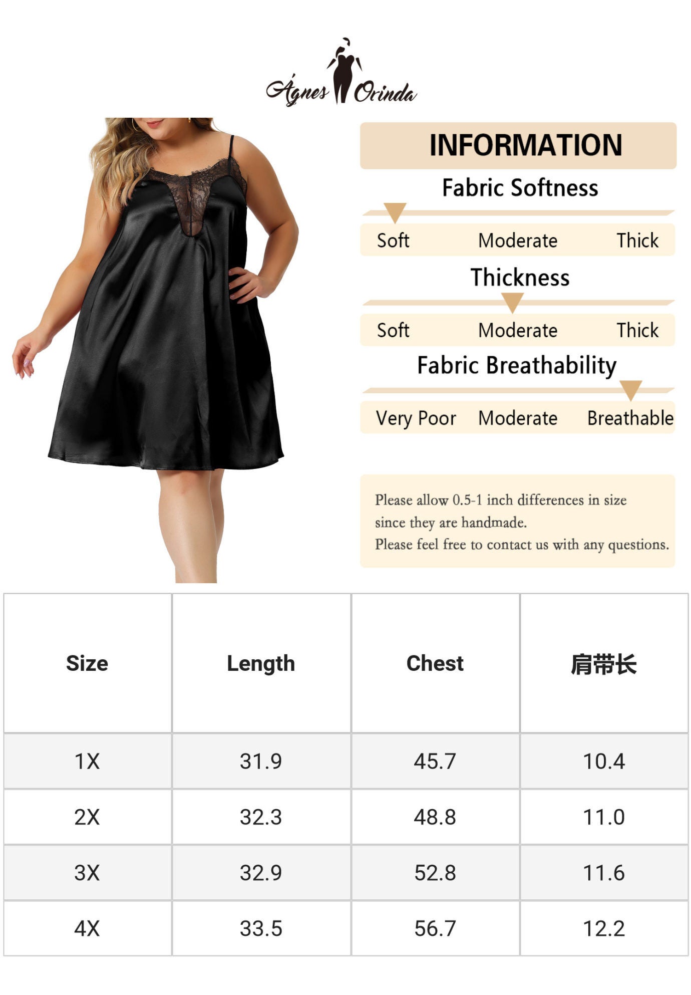 Lace Nightgown Spaghetti Lounge Sleep Dress, Black / Black, alternate image number 4