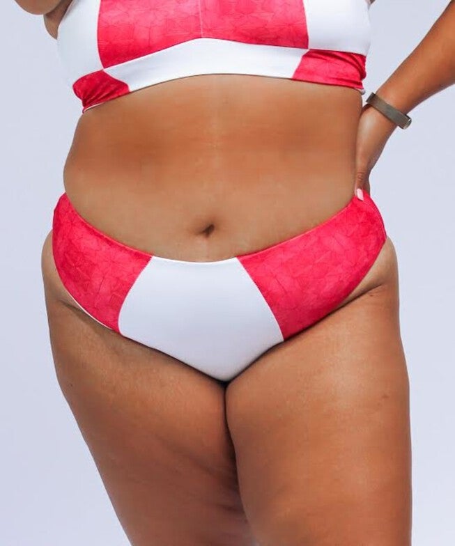 Massi colorblocked reversible women's bikini bottom, Red vintage tile print and white / Red, alternate image number null