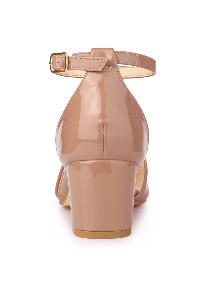 Pointed Closed Toe Heels Low Chunky Heel Pumps, Nude / Beige, alternate image number 1