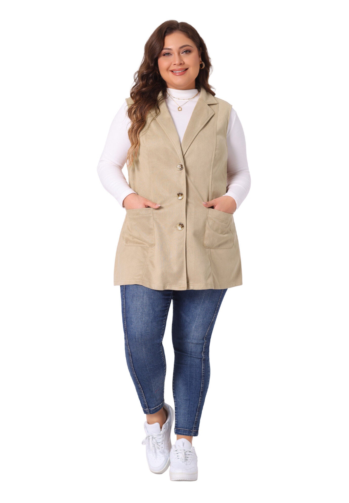 Lapel Suede Utility Vest, Khaki / Brown, hi-res image number 0